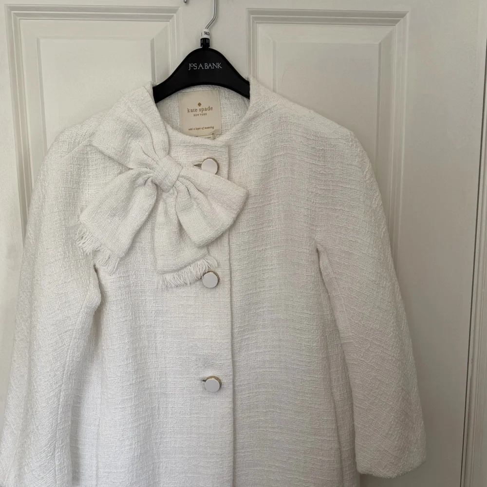 Kate Spade Dorothy Bow-front Tweed Bracelet-sleeve Coat  White Size 6 $548 USD